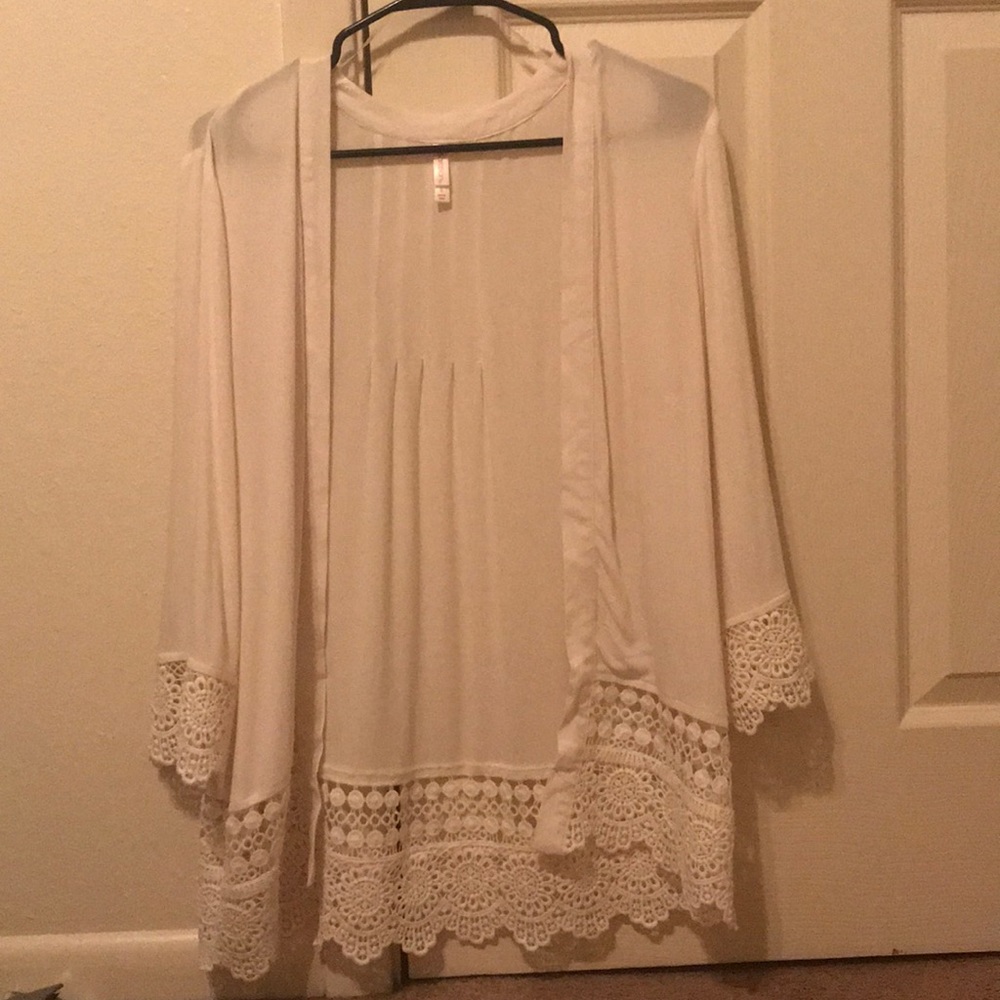 White Kimono with Lace Trim